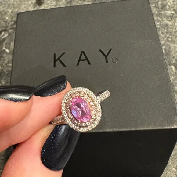 Kay Jewelers Lab-created Pink Sapphire Double Halo Ring with White Sapphires - Picture 3 of 8